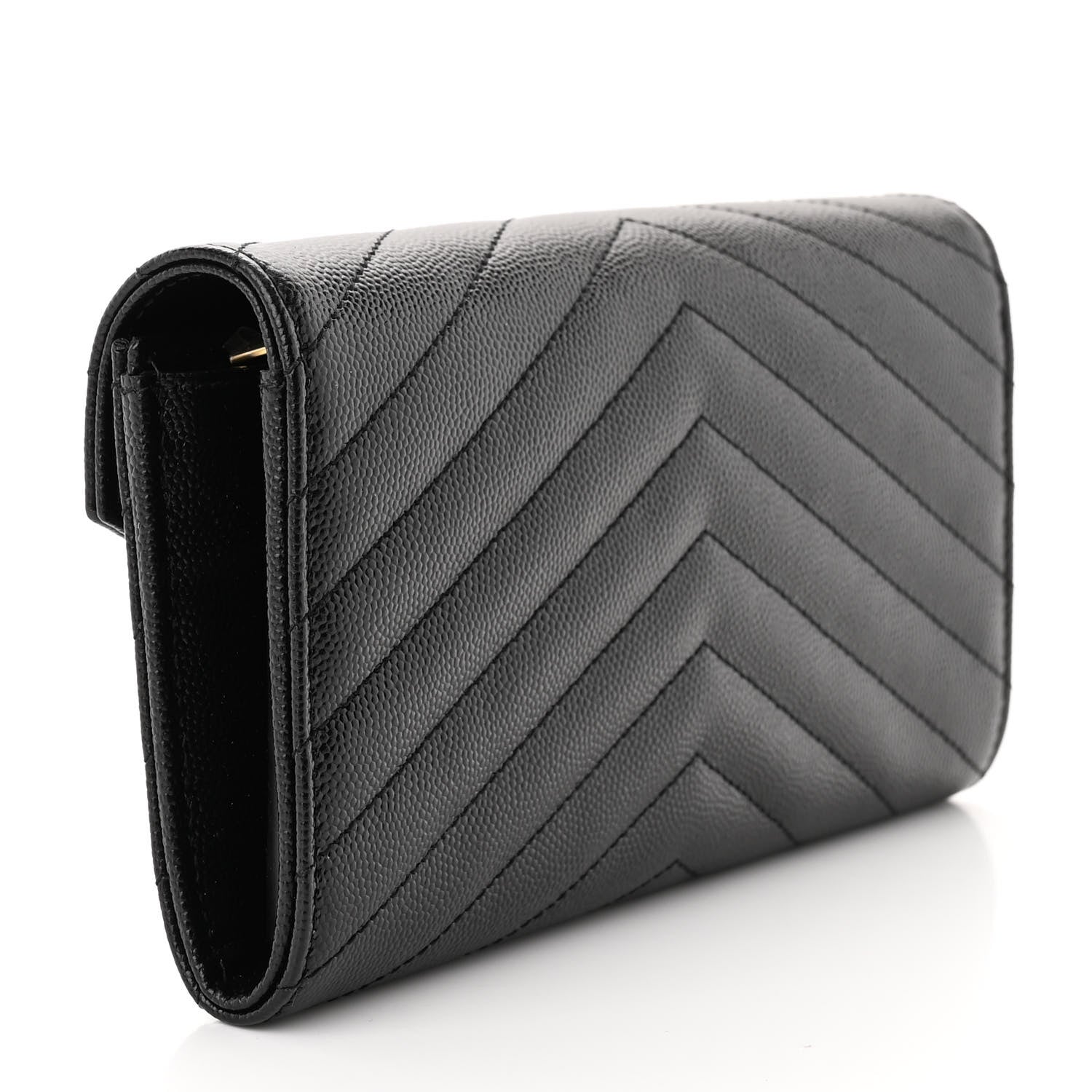 Saint Laurent Grain De Poudre Matelasse Chevron Monogram Flap Wallet Black 3 of 12