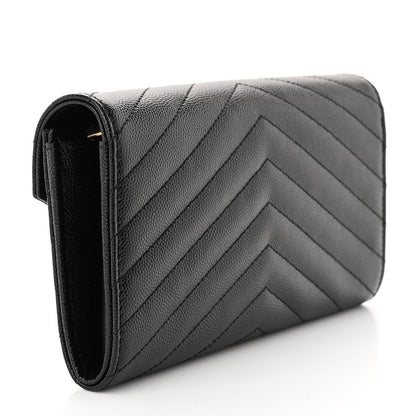 Saint Laurent Grain De Poudre Matelasse Chevron Monogram Flap Wallet Black 3 of 12