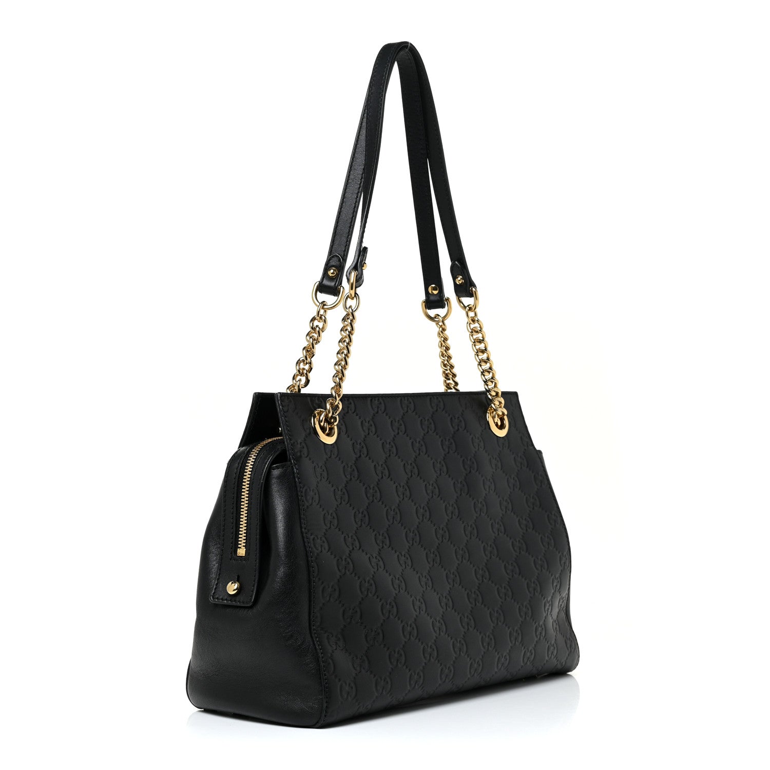 Gucci Guccissima Signature Medium Shoulder Tote Bag Black 3 of 12
