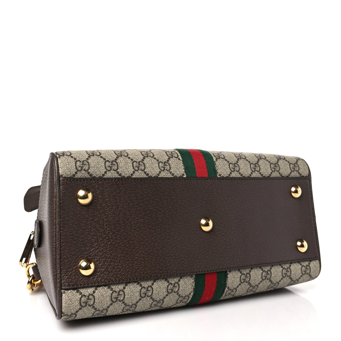 GG Supreme Monogram Textured Dollar Calfskin Web Medium Ophidia Top Handle Bowler Bag Beige Ebony New Acero