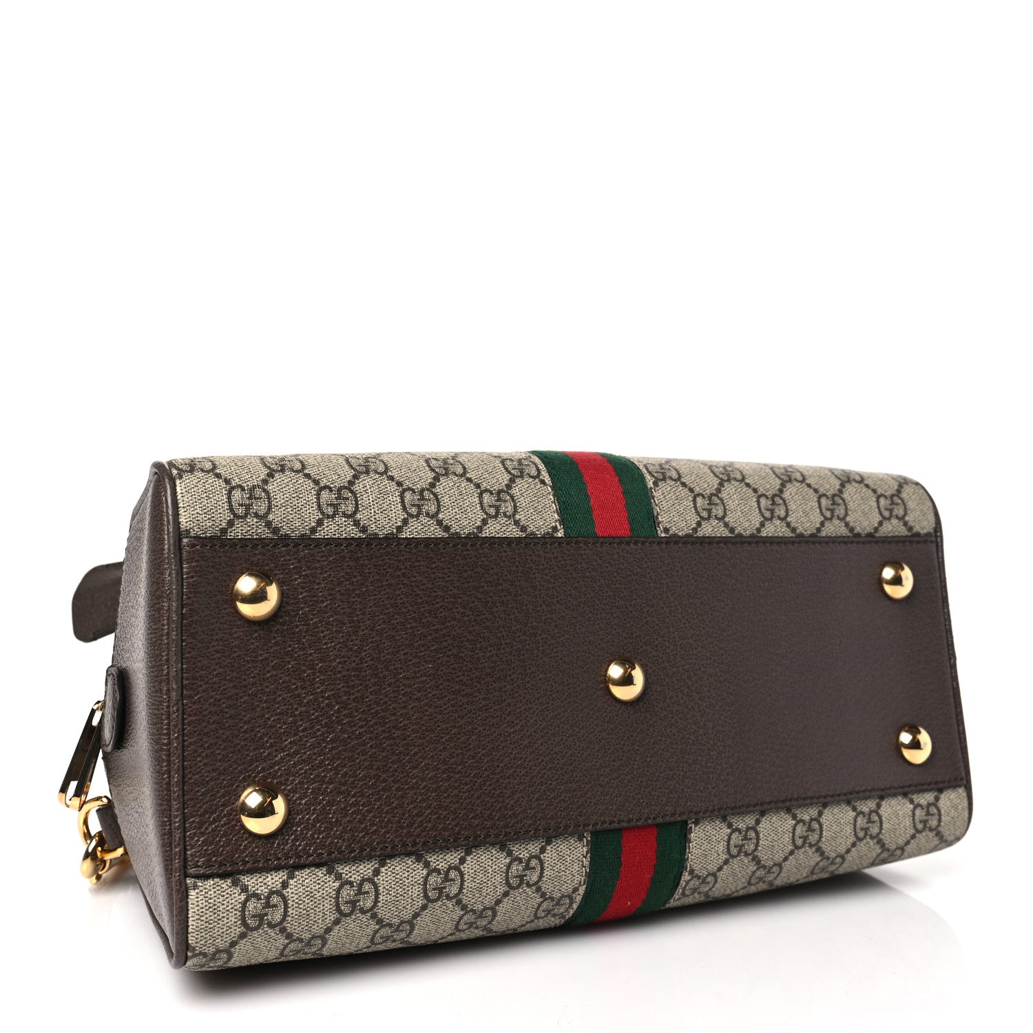 Gucci GG Supreme Monogram Textured Dollar Calfskin Web Medium Ophidia Top Handle Bowler Bag Beige Ebony New Acero 4 of 10