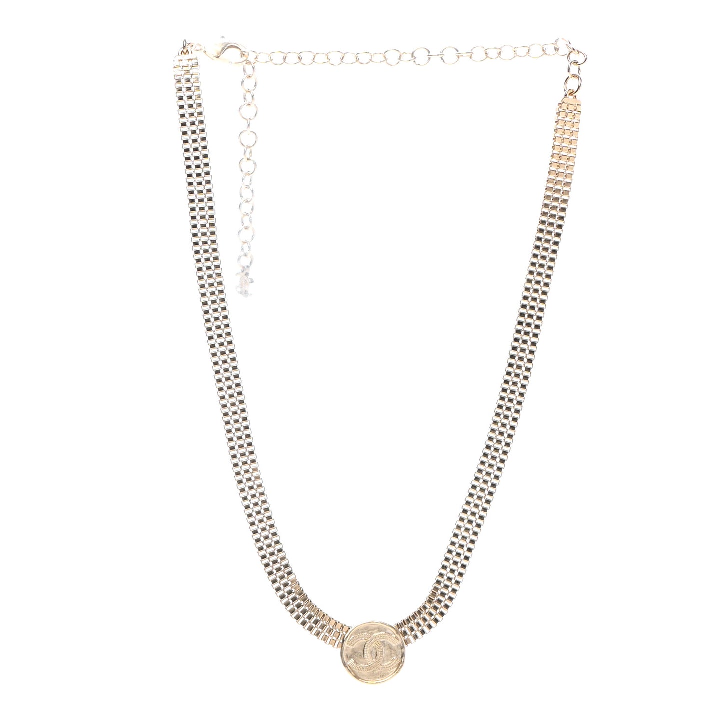 Metal Chain Link CC Medallion Choker Necklace Gold
