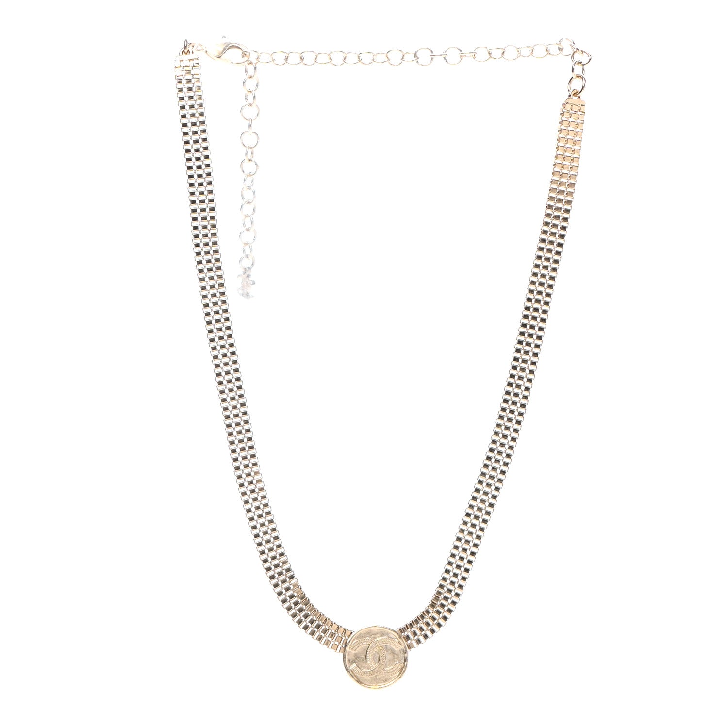 Chanel Metal Chain Link CC Medallion Choker Necklace Gold 3 of 5