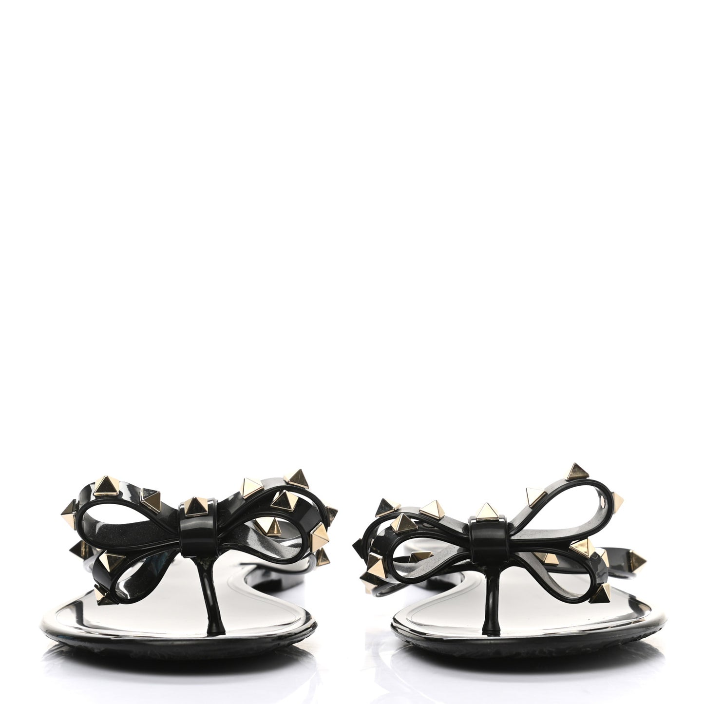 PVC Jelly Rockstud Bow Thong Sandals 39 Black