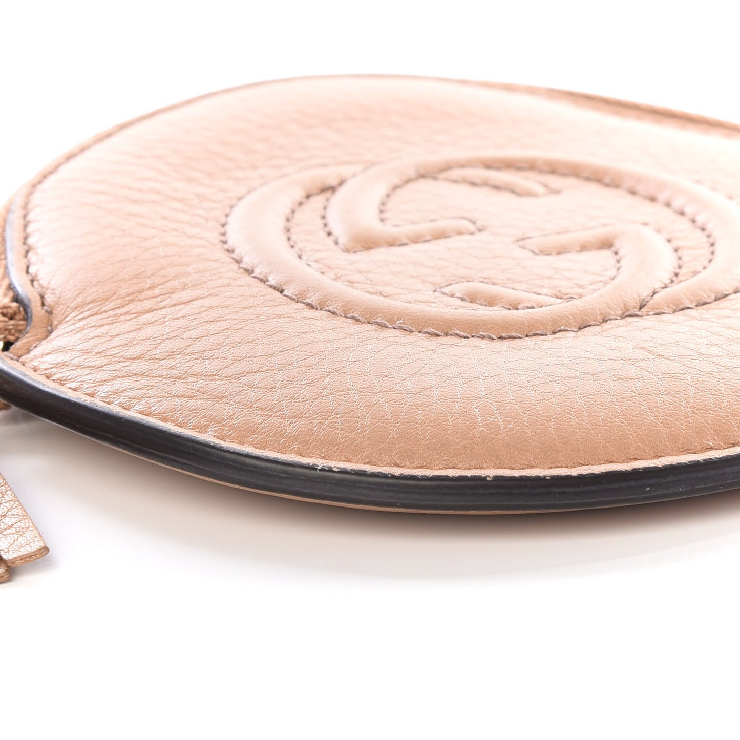 Pebbled Calfskin Round Coin Purse Pale Pink