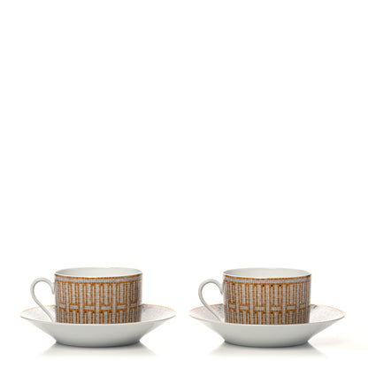 Hermes Porcelain Mosaique Au 24 Gold Breakfast Cup And Saucer Set Of 2 3 of 12