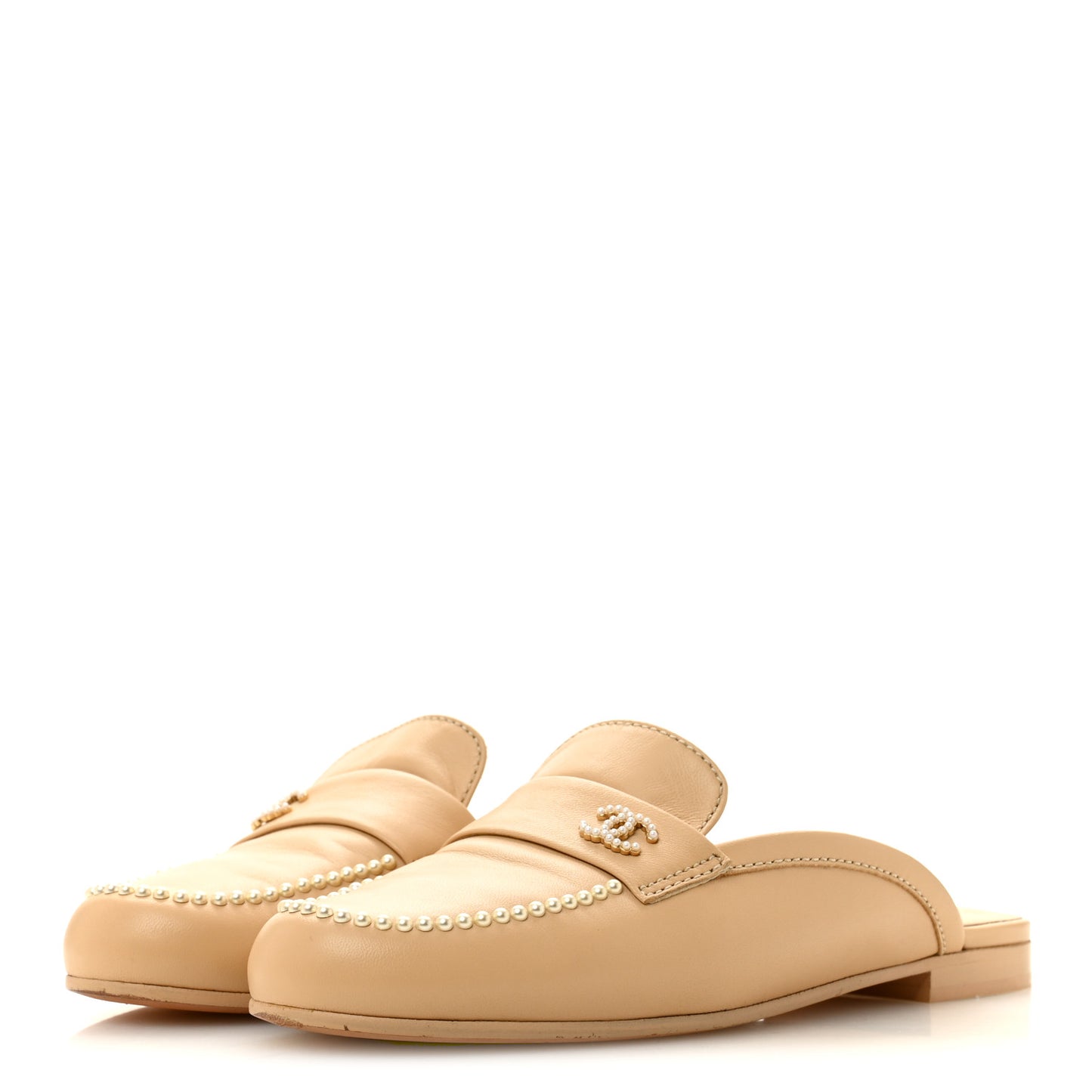 Lambskin Pearl CC Mules 38 Beige