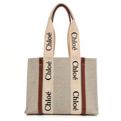Chloe Cotton Calfskin Medium Woody Ribbon Tote White Brown 1 of 11