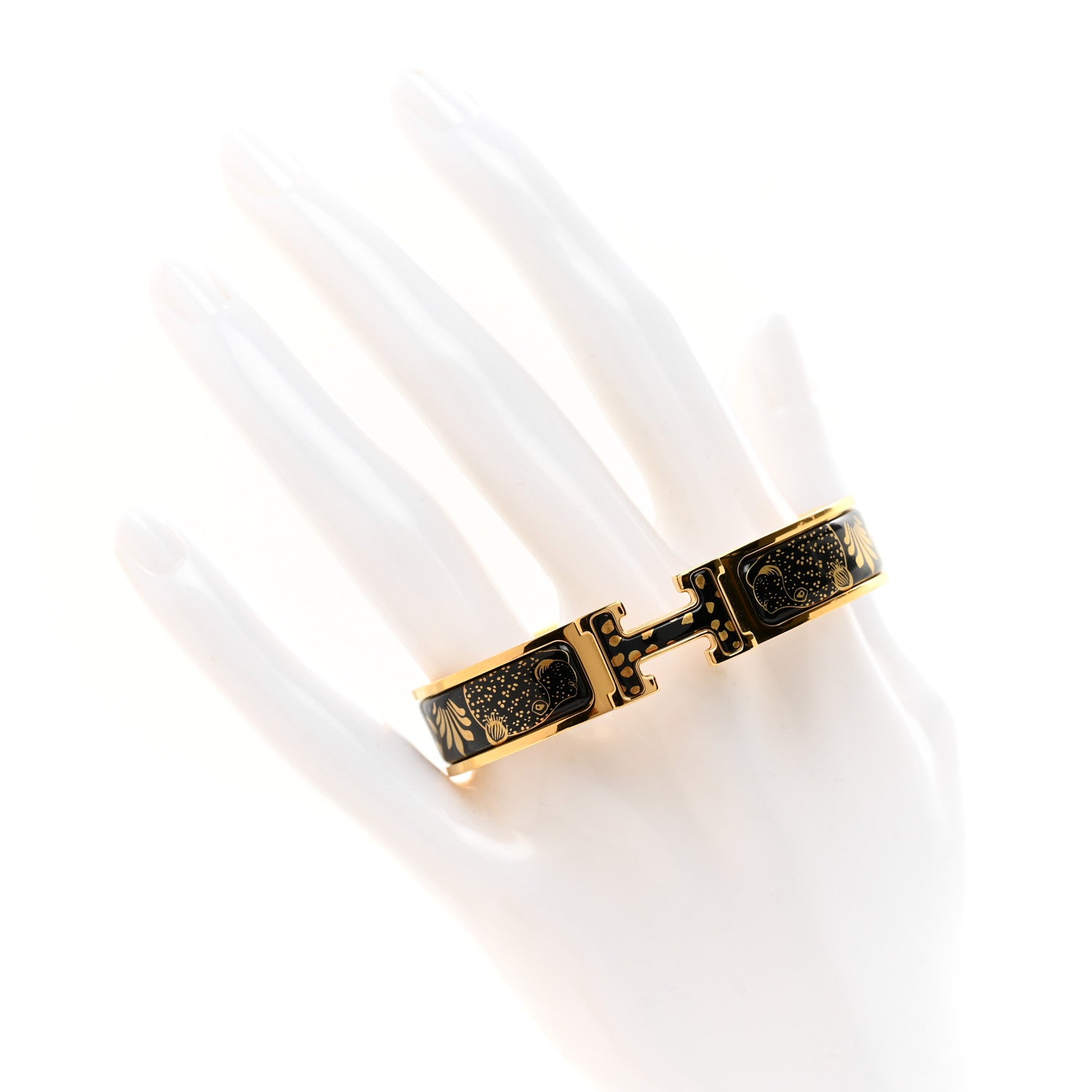 Hermes Enamel Narrow Leopards Clic Clac H Bracelet PM Juane Or Black 2 of 5