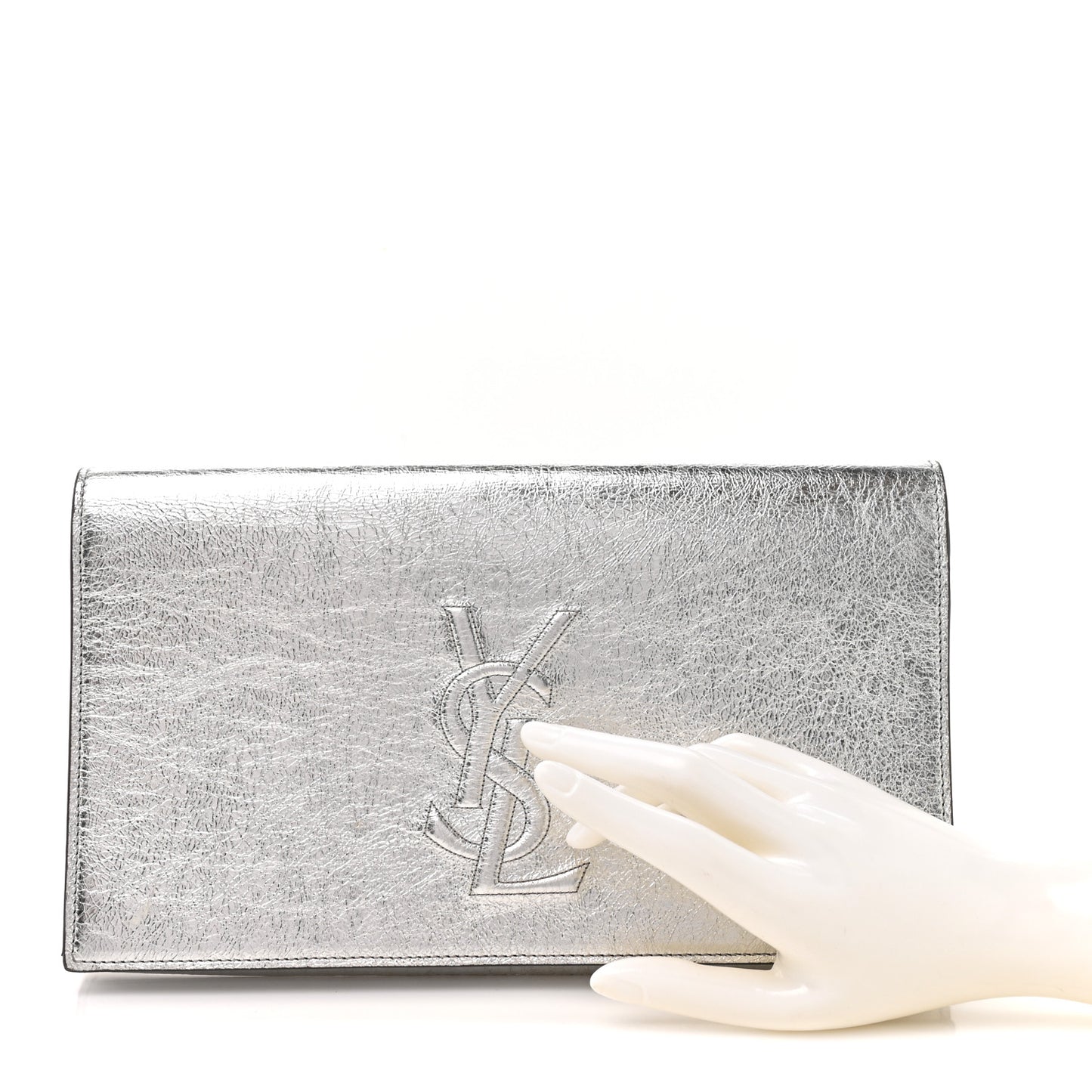 Metallic Calfskin Monogram Large Belle De Jour Clutch Silver