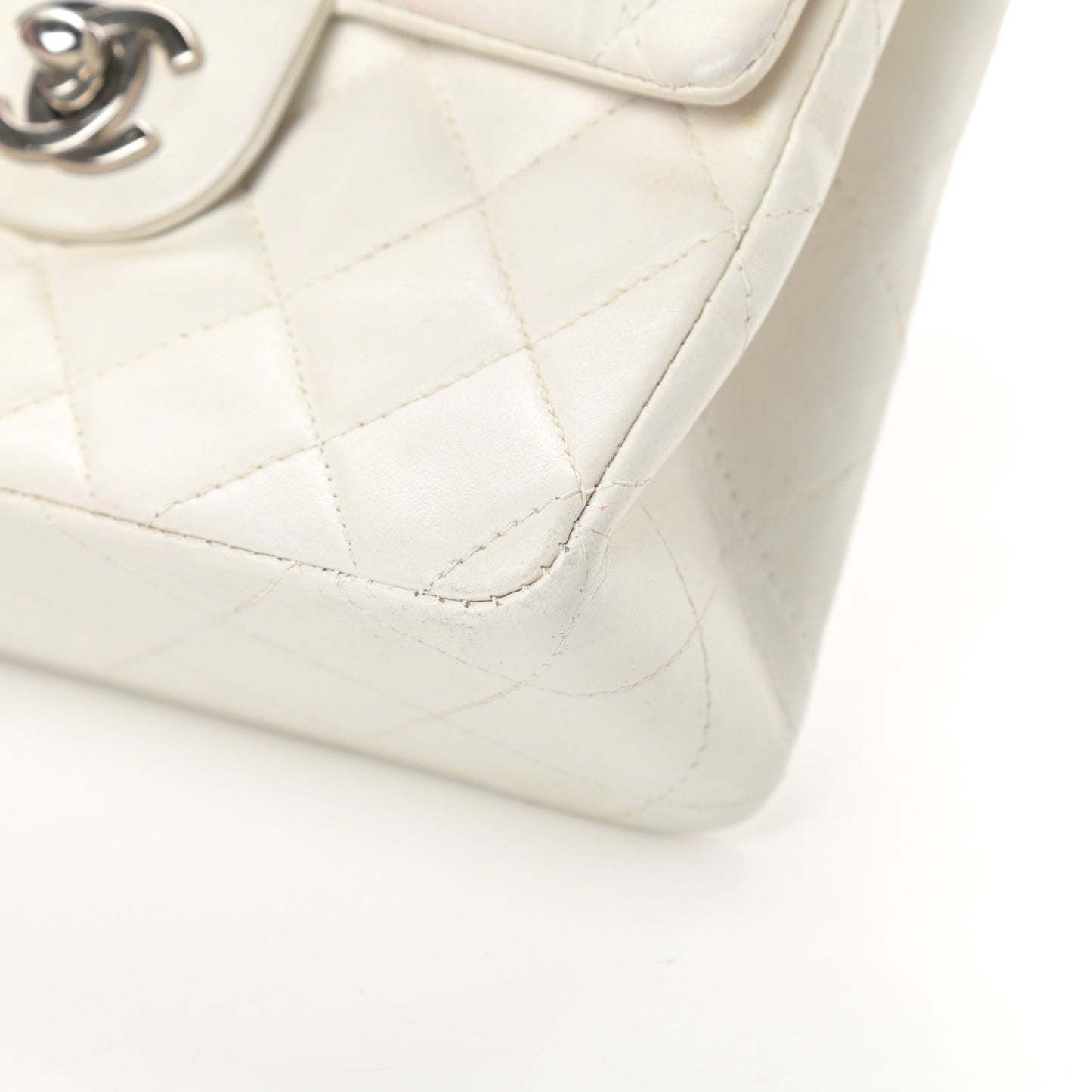 Lambskin Quilted Mini Square Flap White