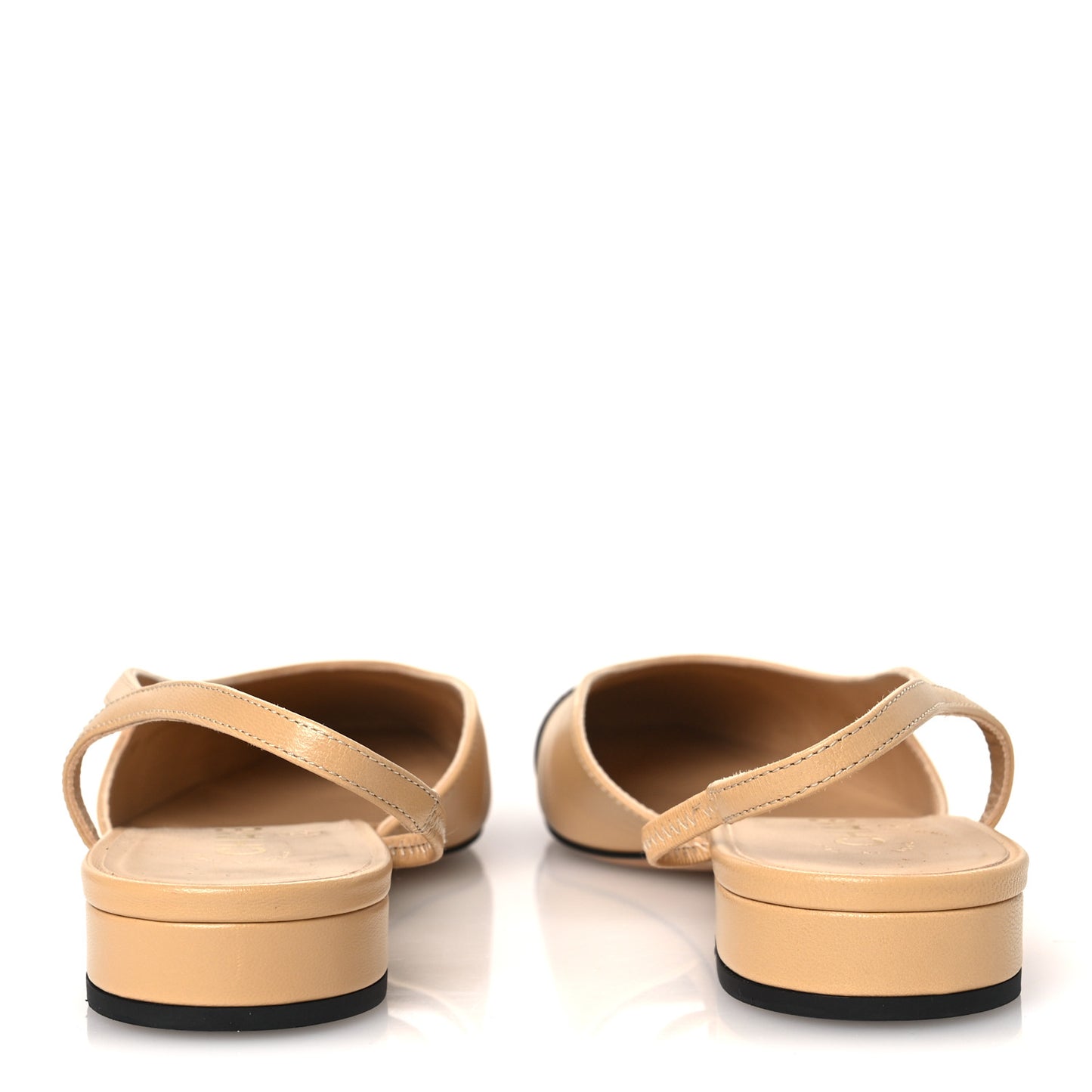 Goatskin Grosgrain Cap Toe CC Slingback Sandals 38.5 Beige Black