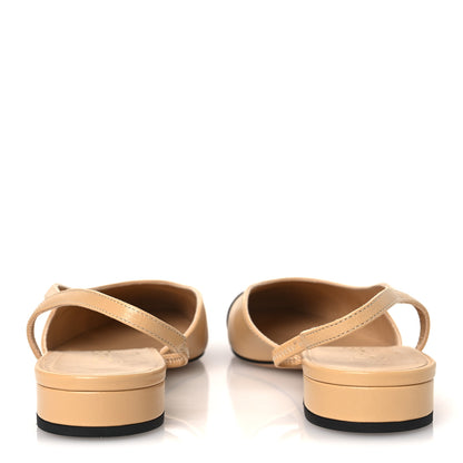 Chanel Goatskin Grosgrain Cap Toe CC Slingback Sandals 38.5 Beige Black 6 of 11