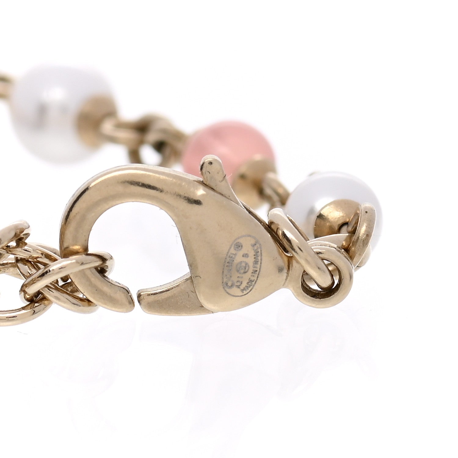 Chanel Pearl Crystal CC Heart Bracelet Pearly White Pink Gold 4 of 5