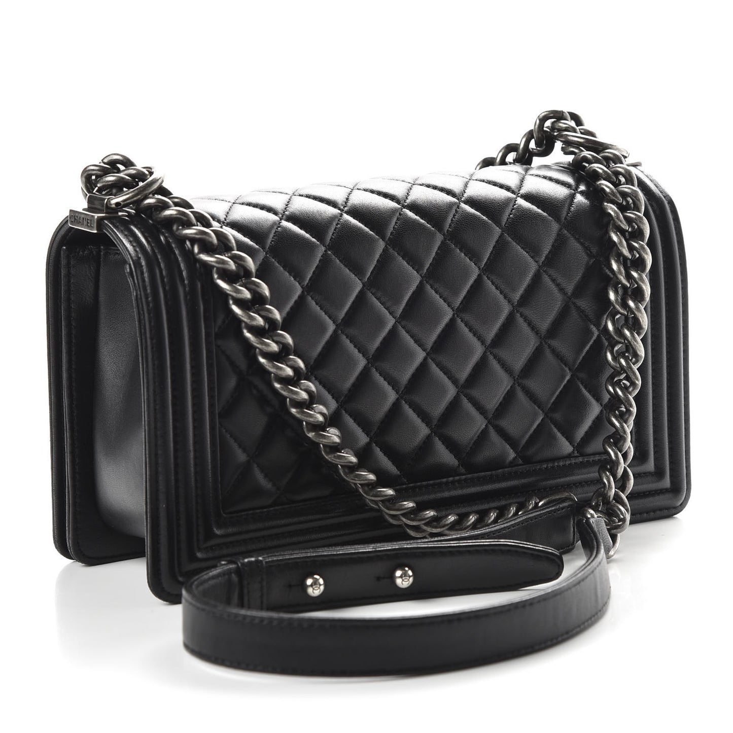 Lambskin Quilted Medium Boy Flap Black