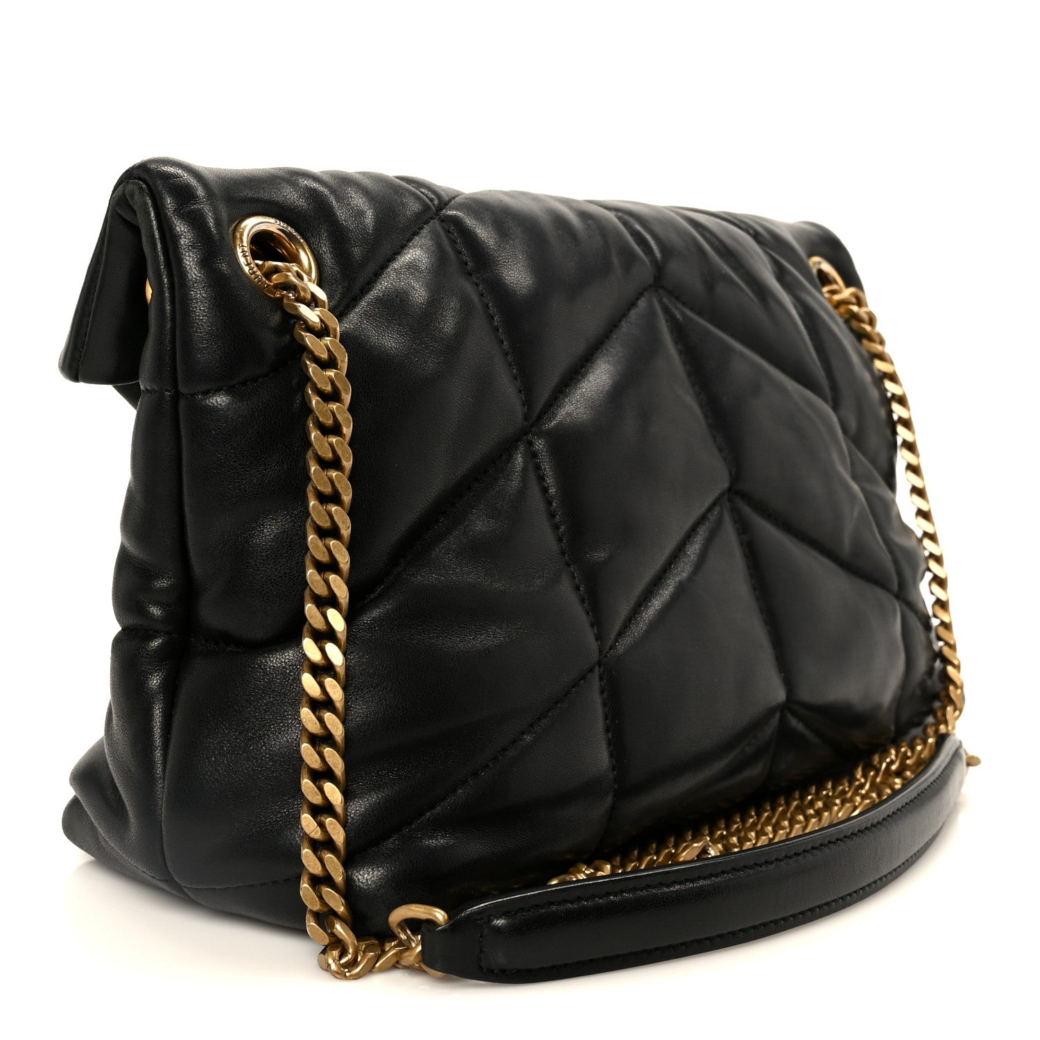 Saint Laurent Lambskin Quilted Small Loulou Puffer Monogram Chain Satchel Black 3 of 11