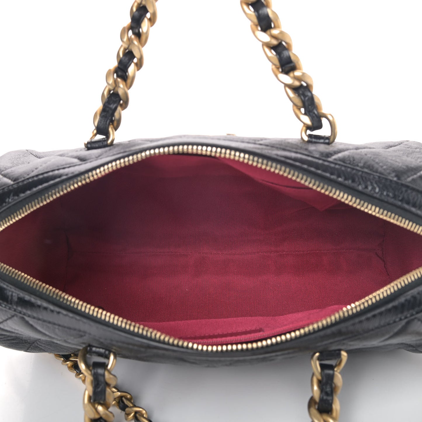 Shiny Lambskin Quilted Fashion Therapy Bowling Bag Black