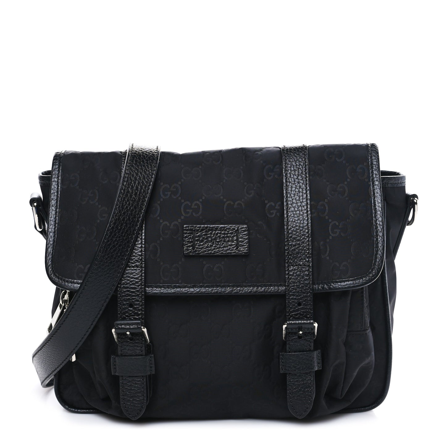 Nylon Monogram Double Buckle Flap Messenger Bag Black