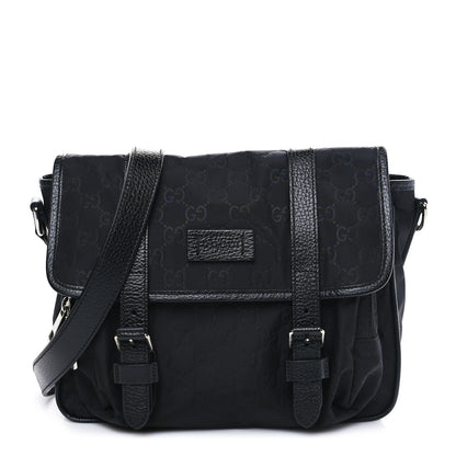 Gucci Nylon Monogram Double Buckle Flap Messenger Bag Black 1 of 9