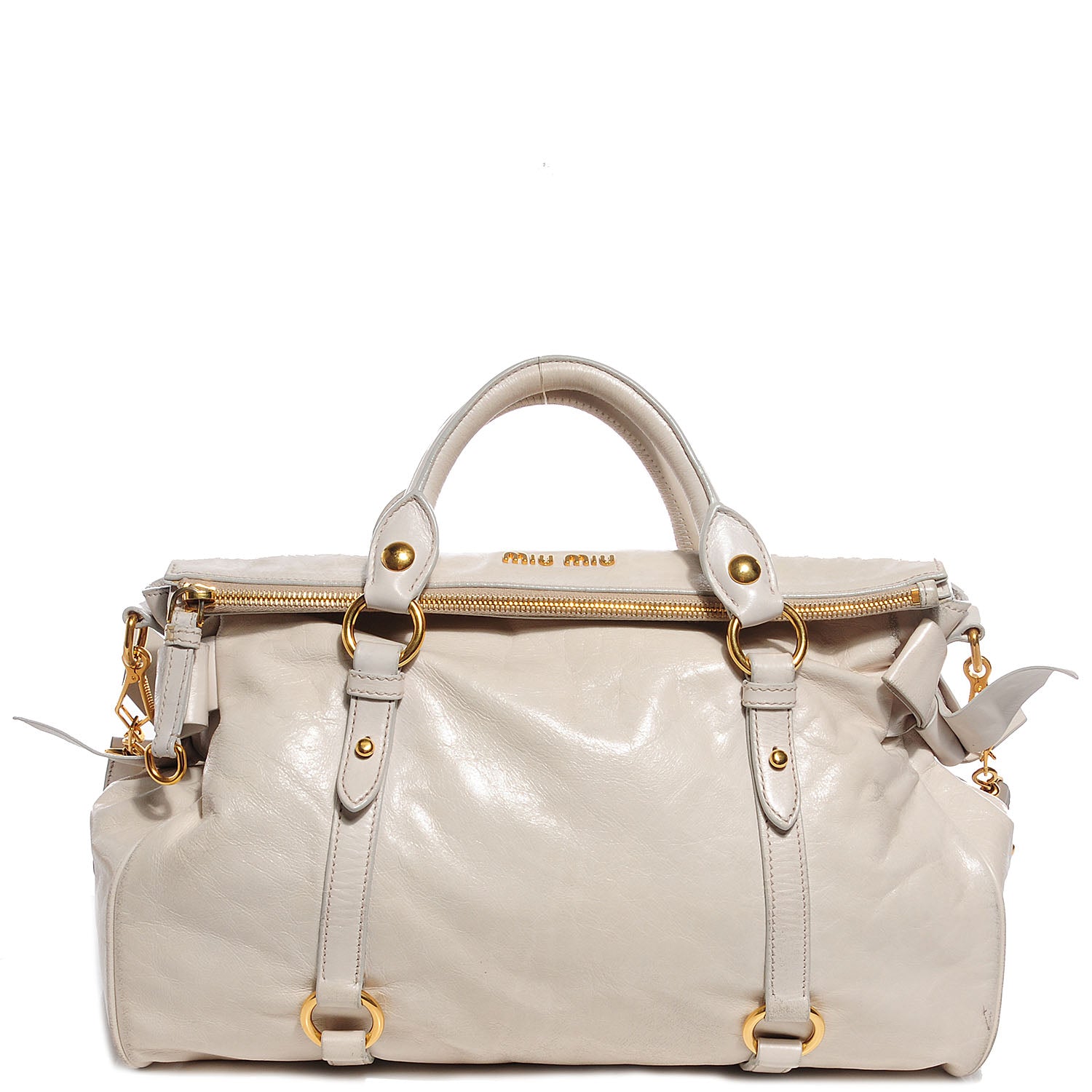 Miu Miu Vitello Lux Large Bow Bag Talco 1 of 9