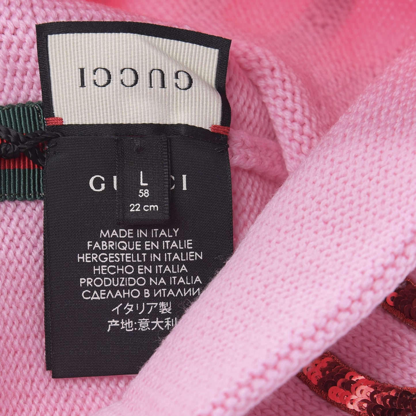 Wool Sequin Loved Beanie Hat L Pink