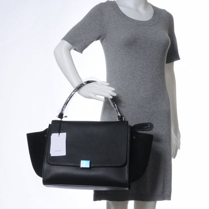 Celine Drummed Leather Suede Large Trapeze Black 2 of 7