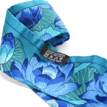 Hermes Silk Fleurs de Lotus Twilly Canard Bleu Dur Turquoise 3 of 5
