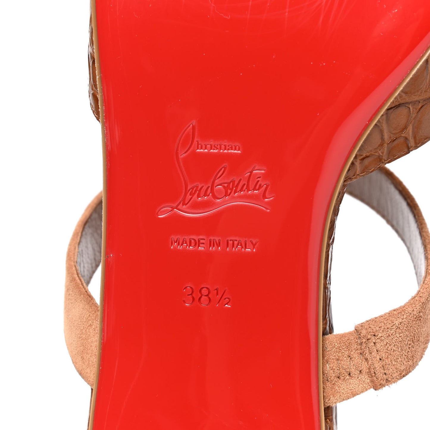 Calfskin Crocodile Embossed Choc Lock Flats 38.5 Biscotto
