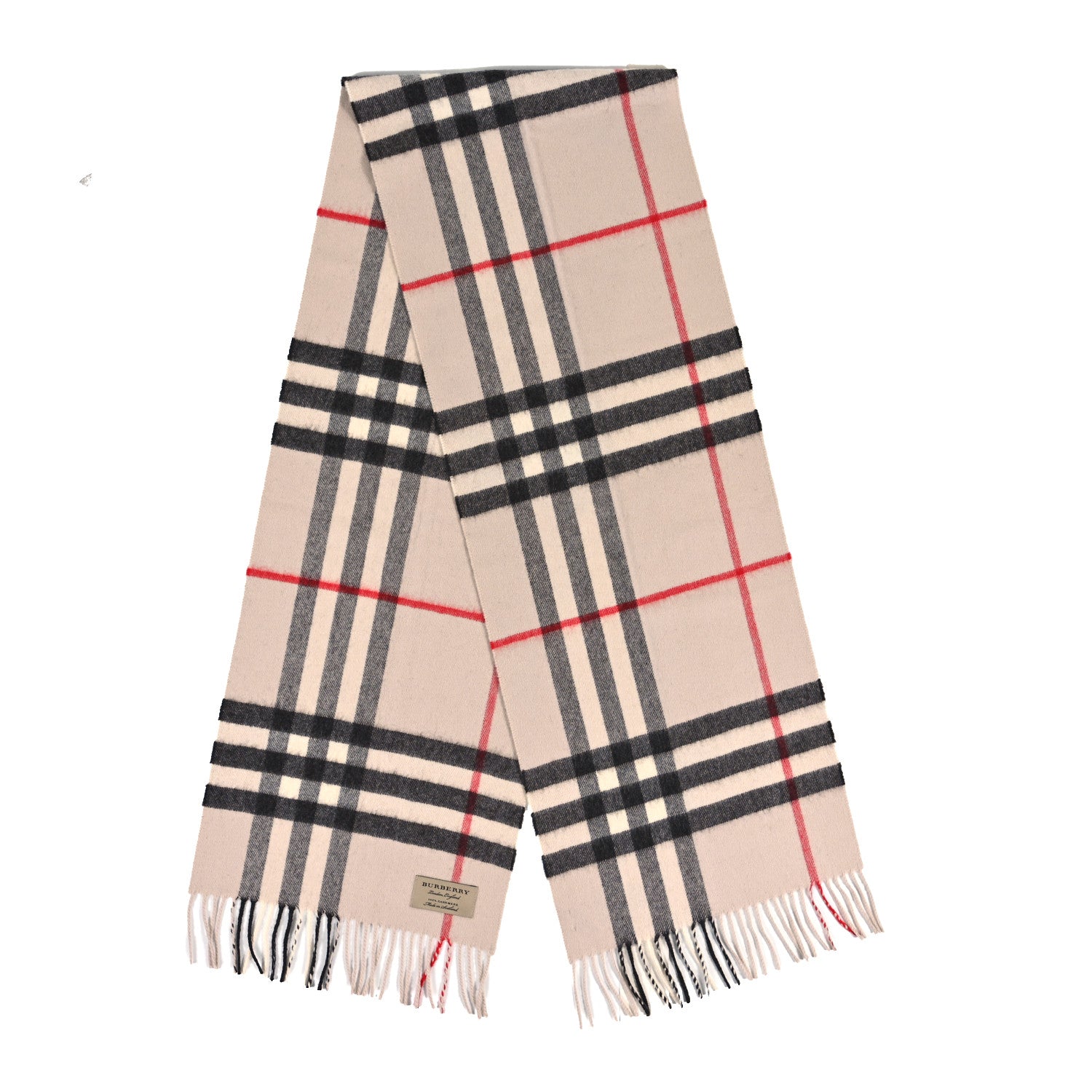 Burberry Cashmere Giant Check Fringe Scarf Stone 2 of 3