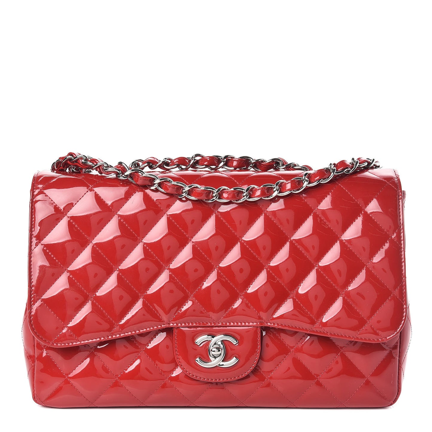 Patent Quilted Jumbo Single Flap Red