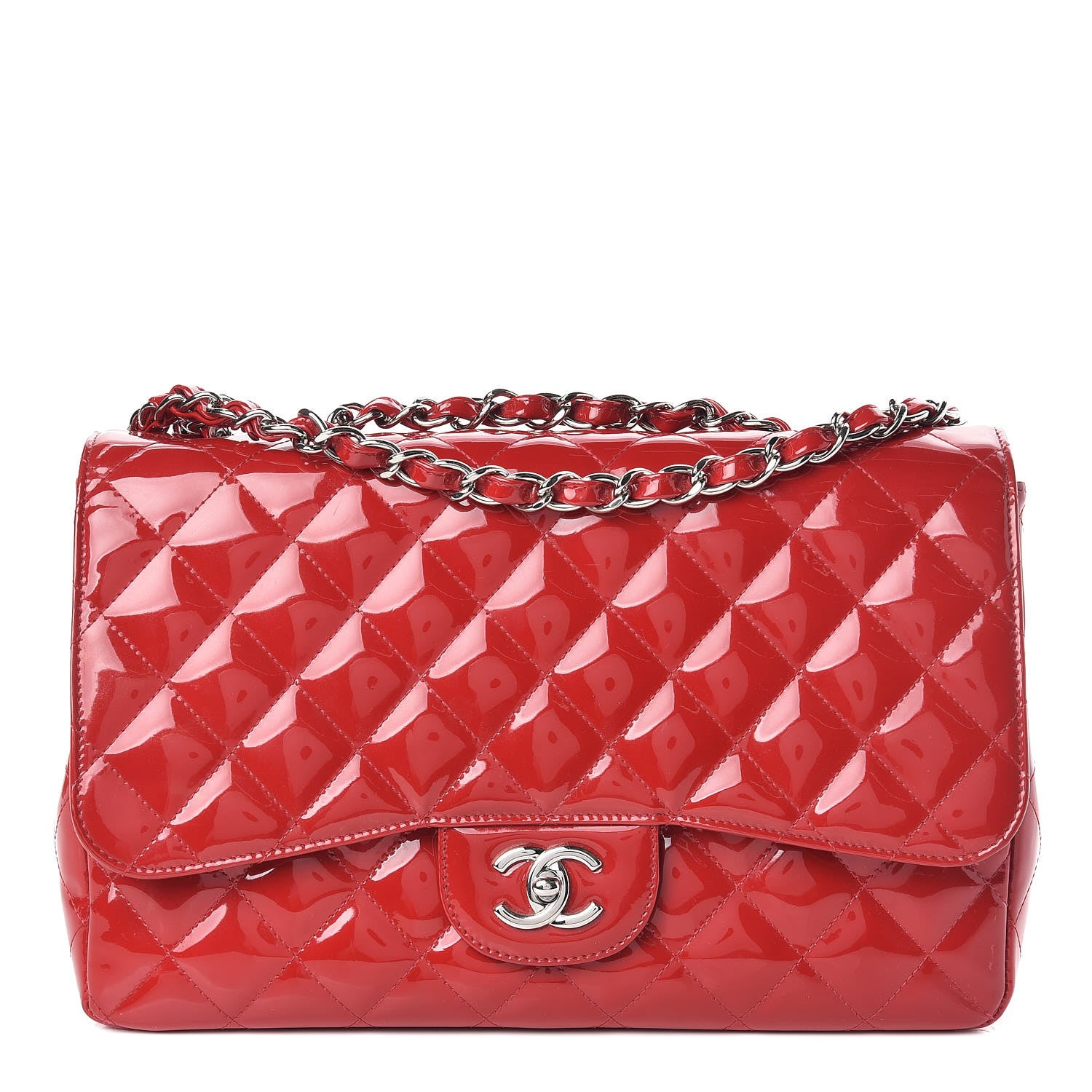 Chanel Patent Quilted Jumbo Single Flap Red 1 of 18