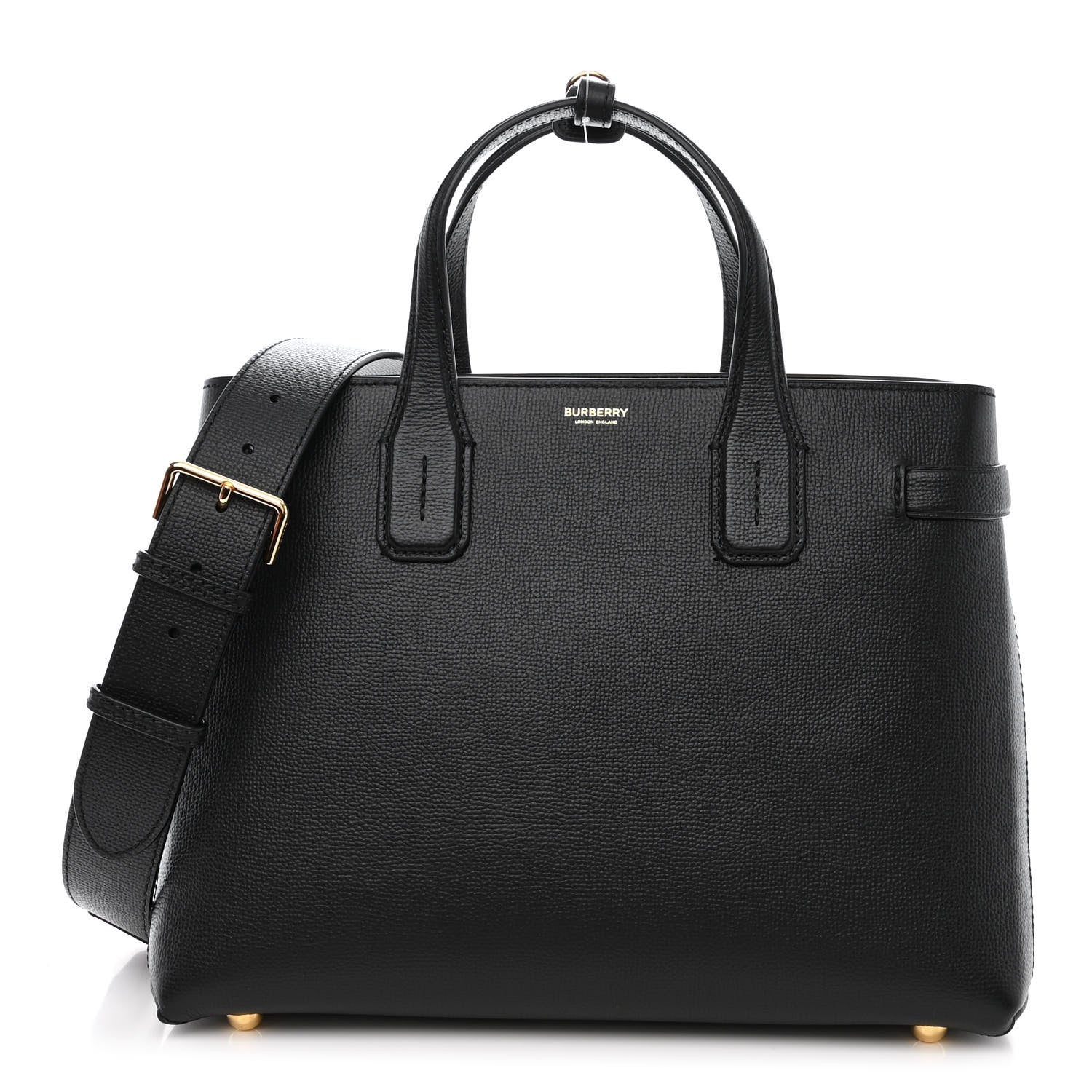 Burberry Grainy Calfskin House Check Medium Banner Tote Black 1 of 13