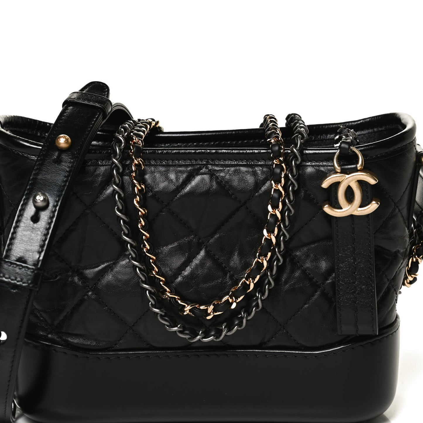Aged Calfskin Quilted Small Gabrielle Hobo Black