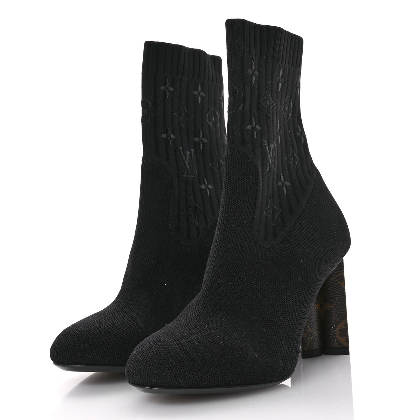 Monogram Stretch Fabric Silhouette Ankle Boots 37 Black