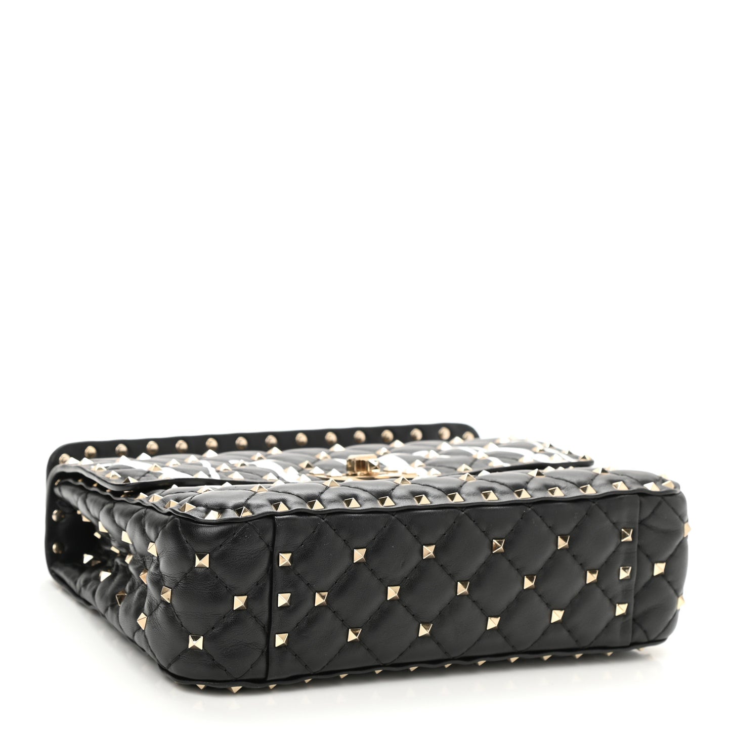 Lambskin VLTN Print Medium Rockstud Spike Shoulder Bag Black