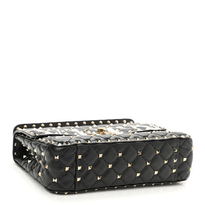 Valentino Garavani Lambskin VLTN Print Medium Rockstud Spike Shoulder Bag Black 4 of 8