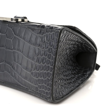 Balenciaga Shiny Calfskin Crocodile Embossed Small Hourglass Top Handle Bag Dark Grey 11 of 11