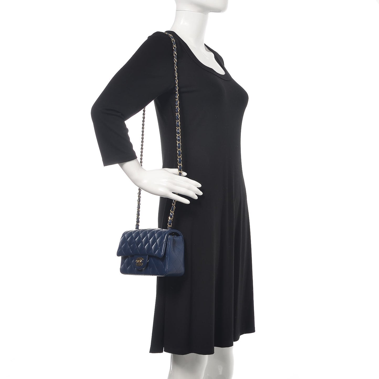 Caviar Quilted Mini Rectangular Flap Dark Blue