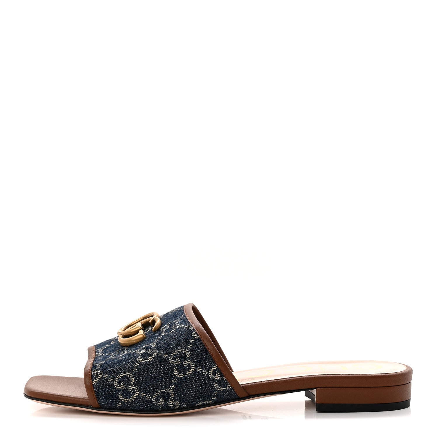 Gucci New Denim GG Monogram Miro Soft Calfskin Jolie Slide Sandals 38.5 Blue Tea Cuir Epilogue 1 of 10
