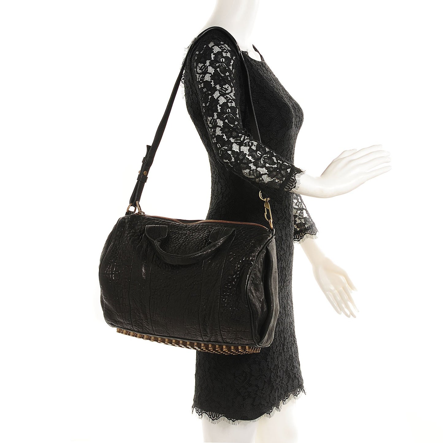 Pebbled Lambskin Rocco Black Antique Brass Hardware