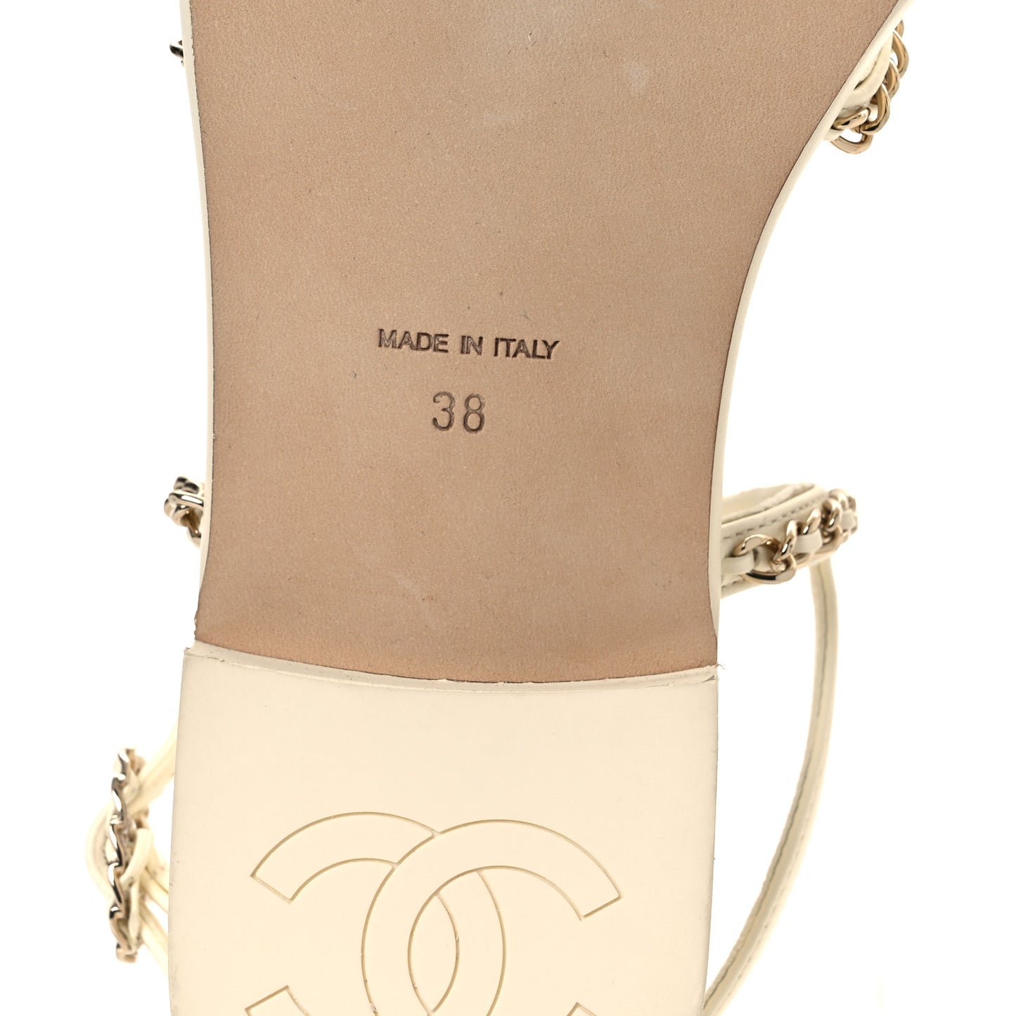 Lambskin CC Chain Flat Sandals 38 Ivory