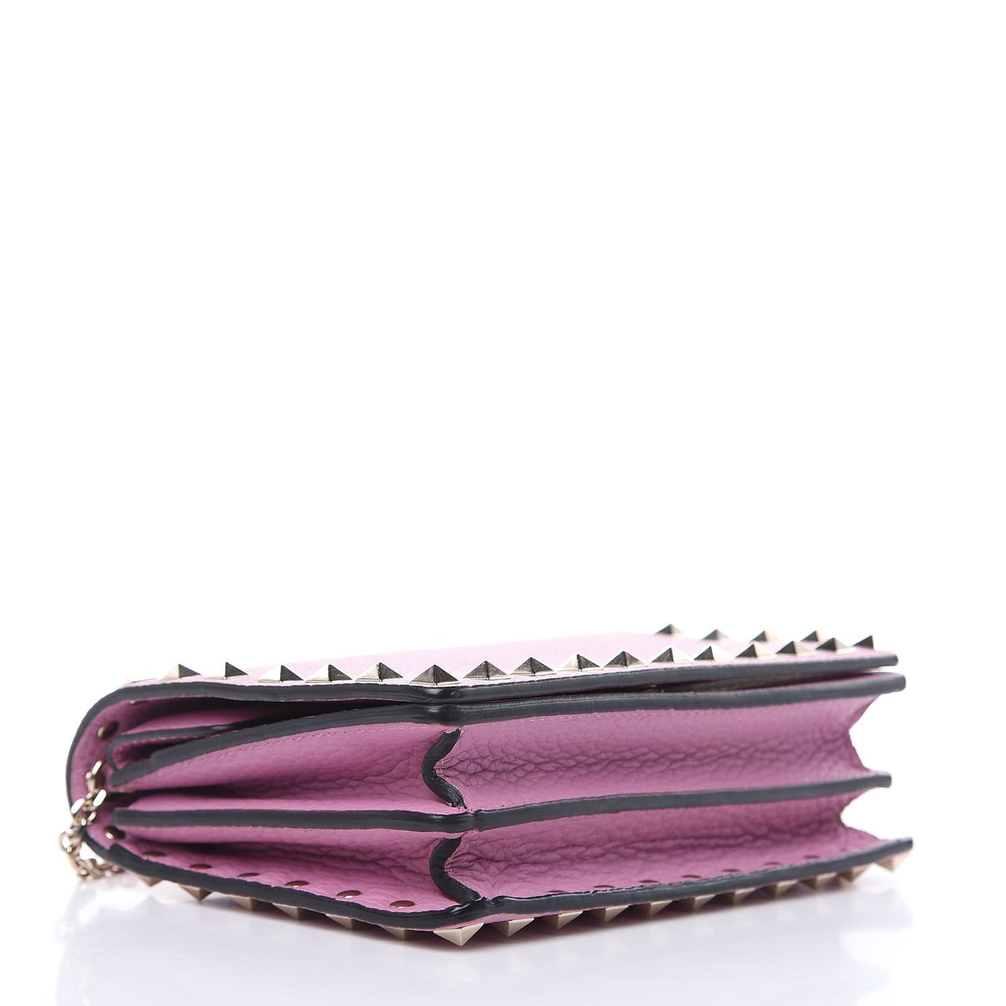 Grained Calfskin Rockstud Wallet on Chain Pink