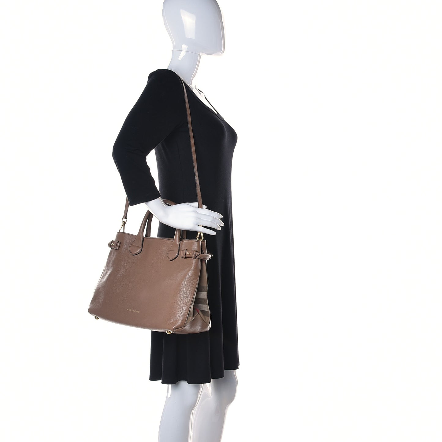 Grainy Calfskin House Check Medium Banner Tote Tan