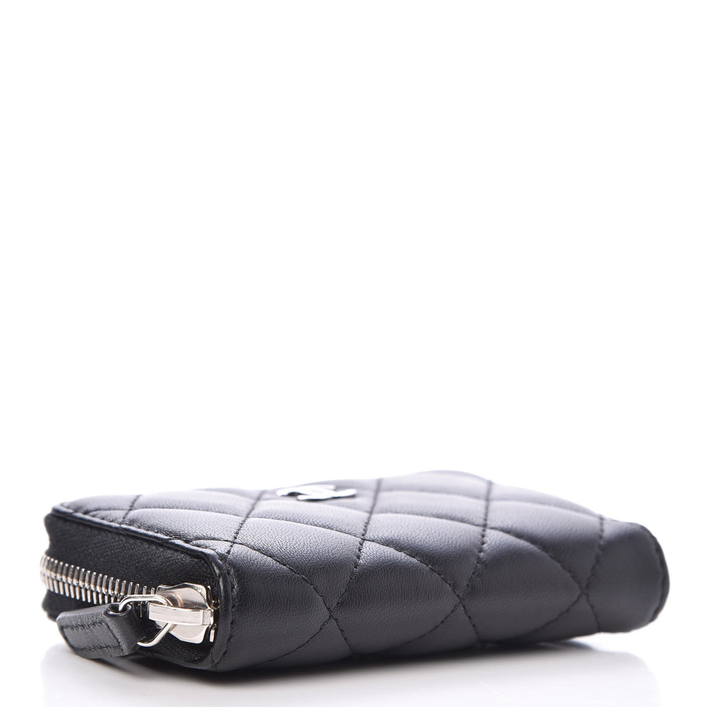 Lambskin Quilted Zip Around Coin Purse Wallet Black