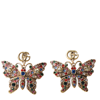 Gucci Metal Crystal Butterfly Earrings Aged Gold Multicolor 1 of 4