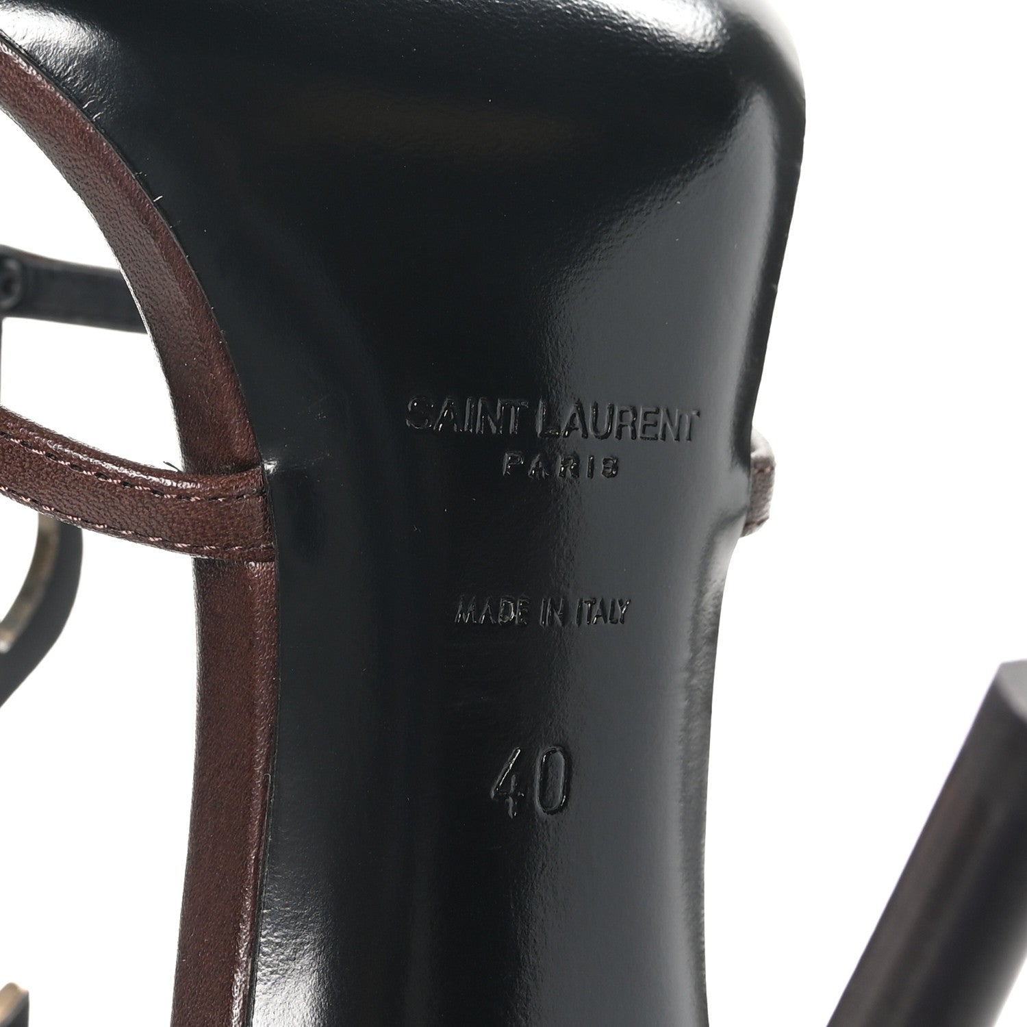 Saint Laurent Calfskin Cassandra Palm Logo 100 Ankle Strap Sandals 40 Moro 8 of 9