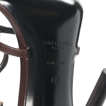 Saint Laurent Calfskin Cassandra Palm Logo 100 Ankle Strap Sandals 40 Moro 8 of 9