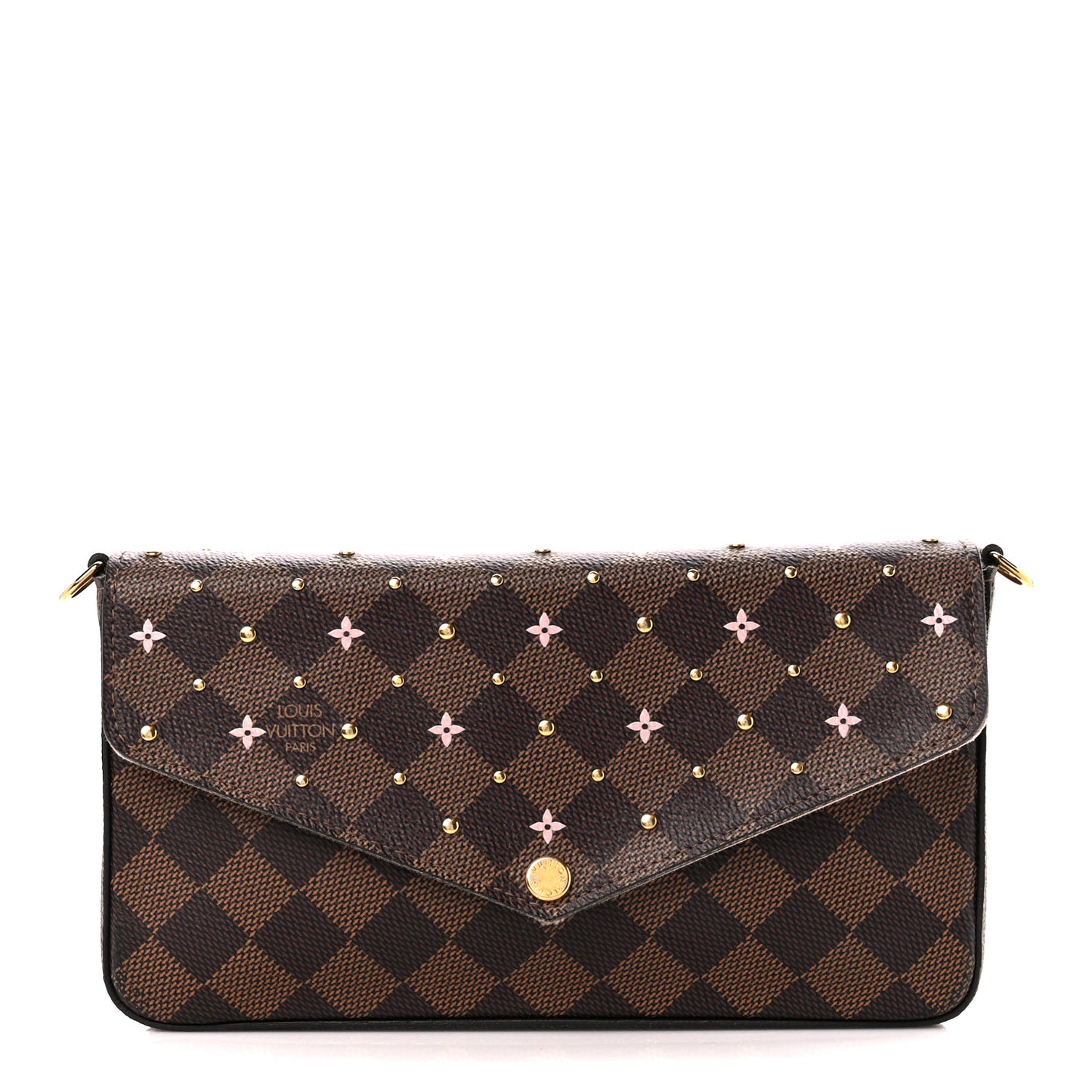 Damier Ebene Studded Pochette Felicie Chain Wallet