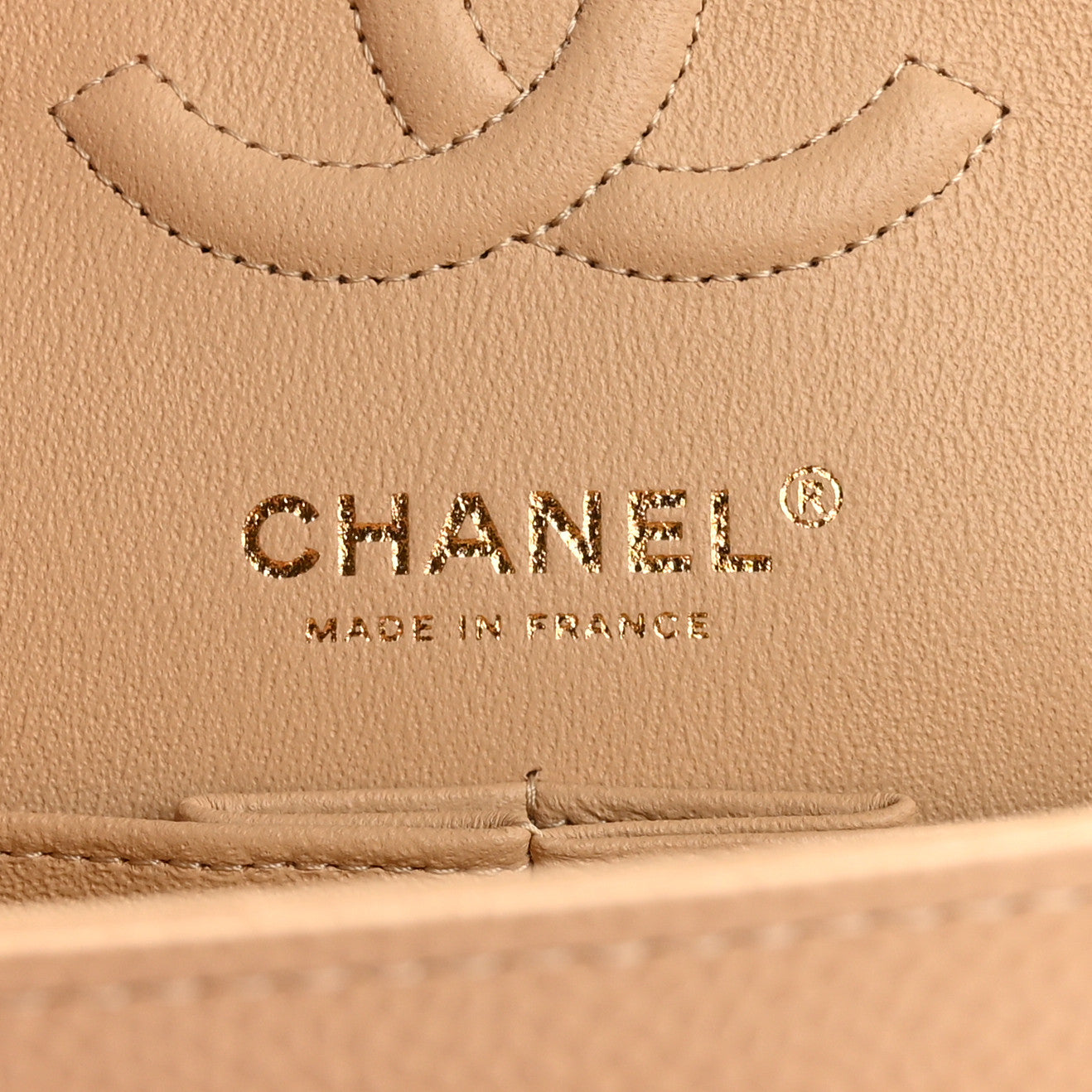 Caviar Quilted Small Double Flap Beige