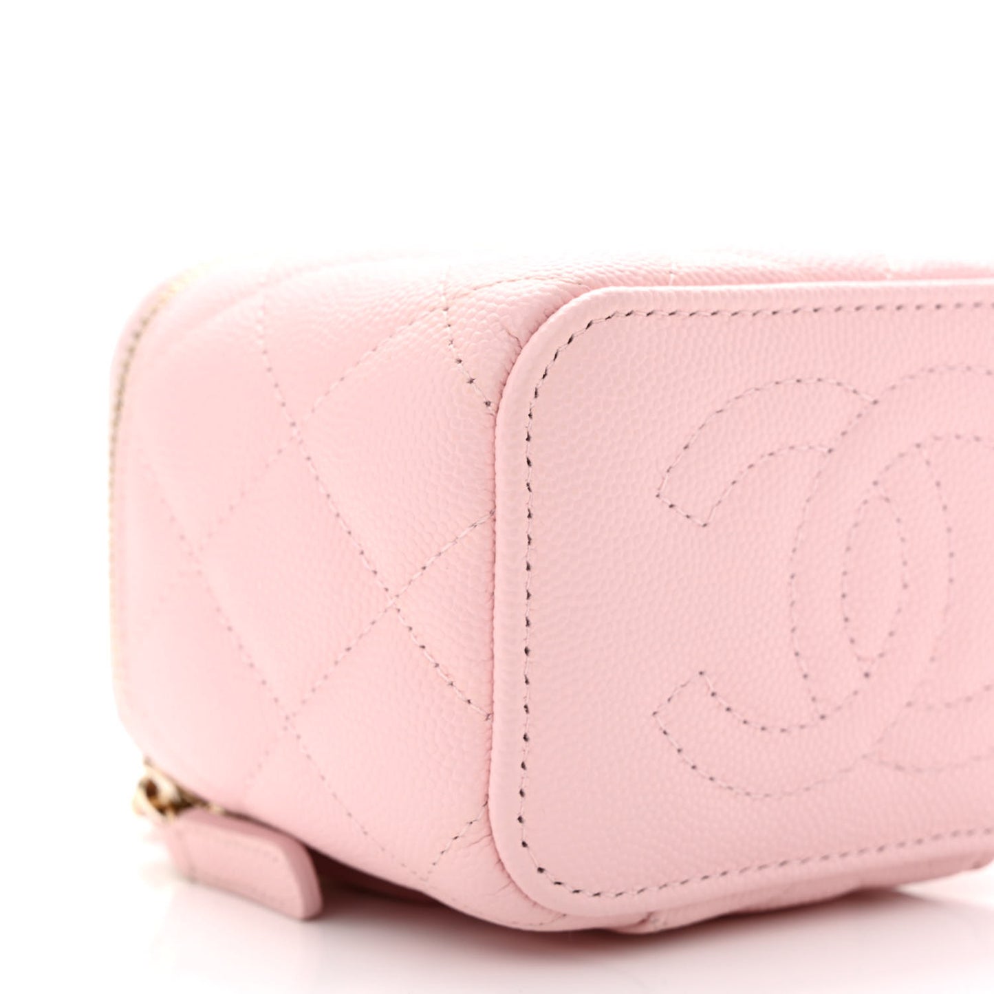 Caviar Quilted Mini Vanity Case With Chain Light Pink